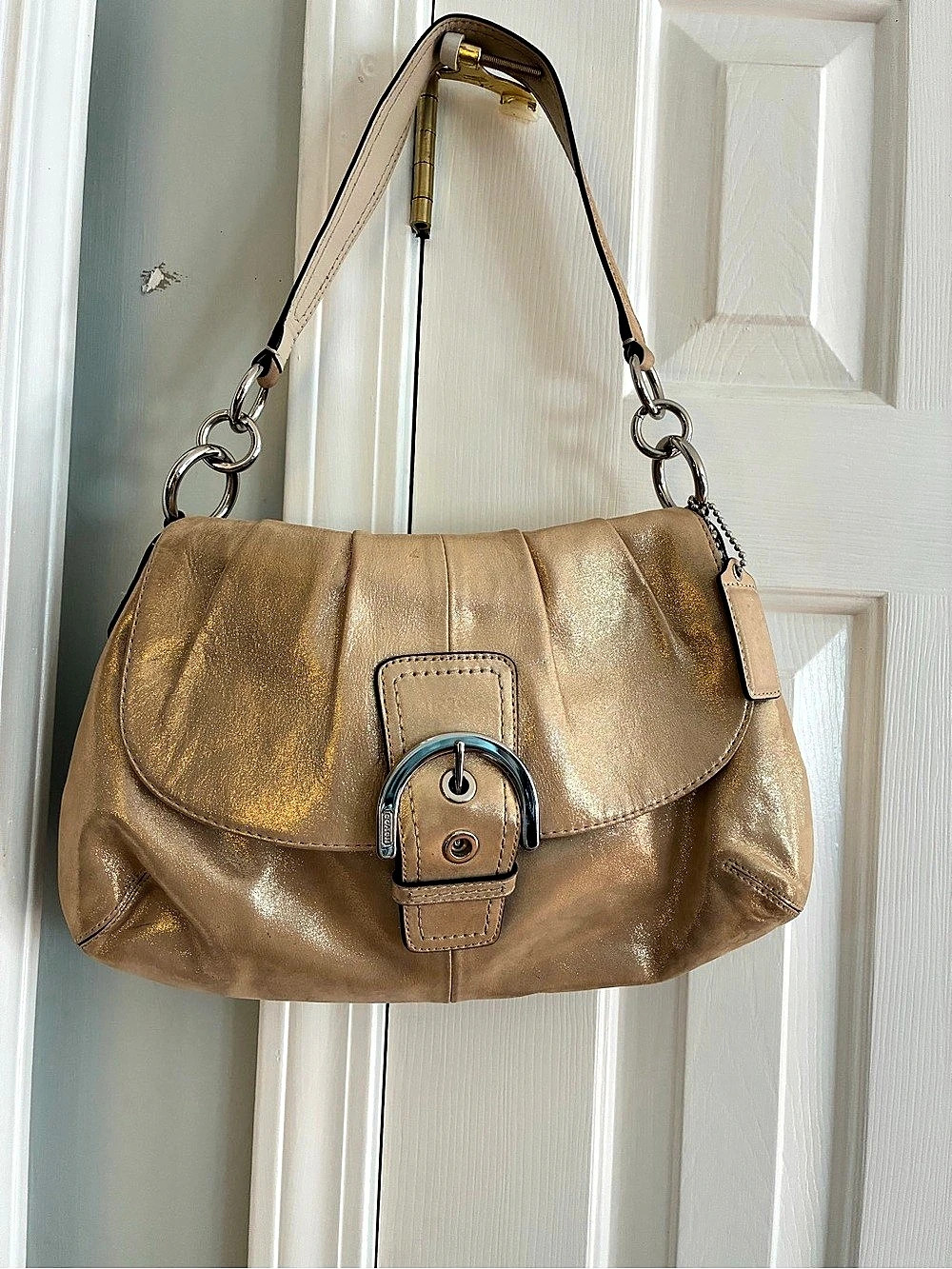 Y2K Coach Soho Pleated Flap Shoulder Bag Gold including Matching Wallet